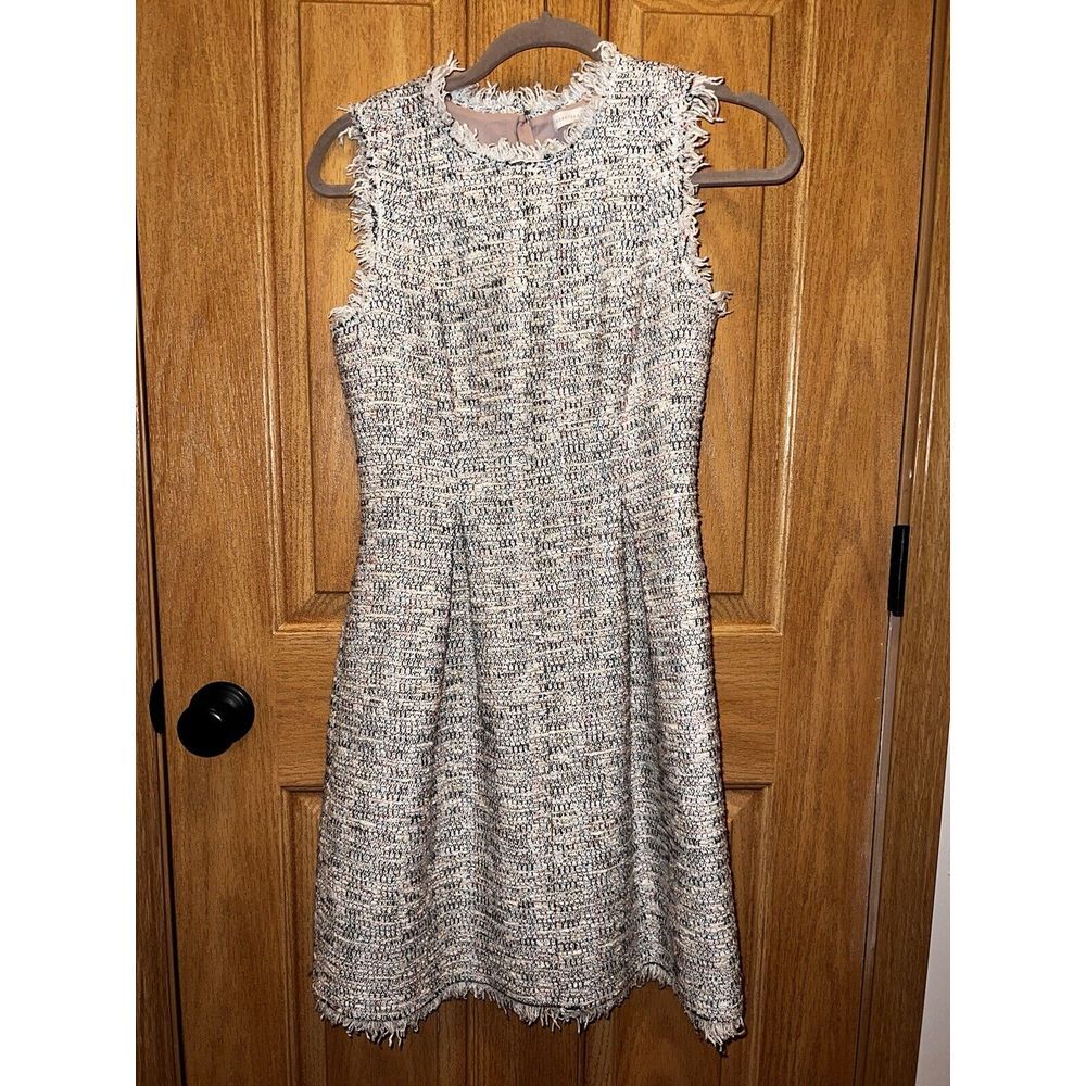 Rebecca‎ Taylor Rainbow Tweed Dress Size 2 Fit Flare Sleeveless Pleated Fringe